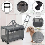 Large Rolling Pet Carrier with Wheels (up to 30lbs, Breathable, Collapsible)