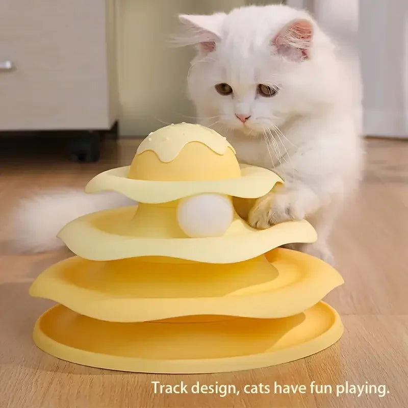 3-Layer Cat Turntable Tower Track Toy — Interactive Ball Chase & Spin