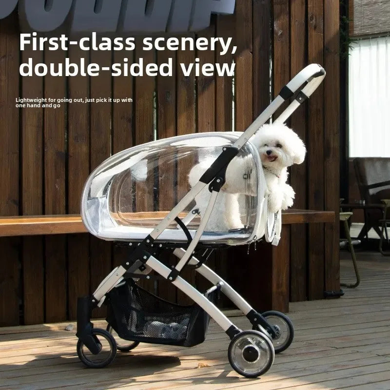 Lightweight Foldable Detachable Transparent Pet Stroller Portable Outdoor Dog Walking Cart Carrier for Small Medium Dog Stroller