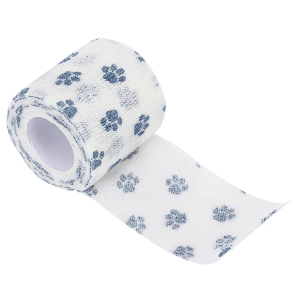Elastic Fiber Pet Self-adhesive Bandage Non-woven Fabric Breathable Dog Paw Wrap Printed Paw Pattern Stretchable