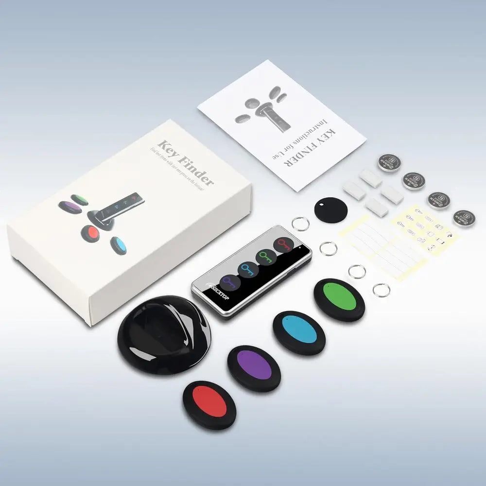 Wireless Locator Set with 80dB Alarm & Flashlight - 131ft Range, 1 Transmitter & 4 Receivers for Keys, Pets & Items