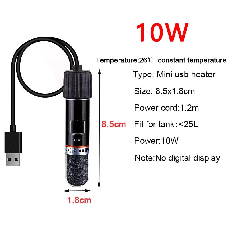 USB Mini Aquarium heating rod for Small Fish Tank 26°C Constant Temperature Aquarium Heater Submersible Thermostat Heater 10W