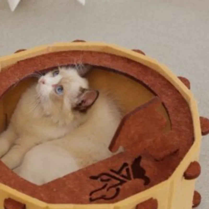 Round Nest Cat Bed with Built-In Scratch Pad