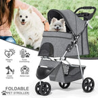 MoNiBloom 3 Wheels Pet Dog Cat Stroller for Small Medium Dogs and Cats, Lightweight Foldable Jogger Stroller w/Storage Basket a