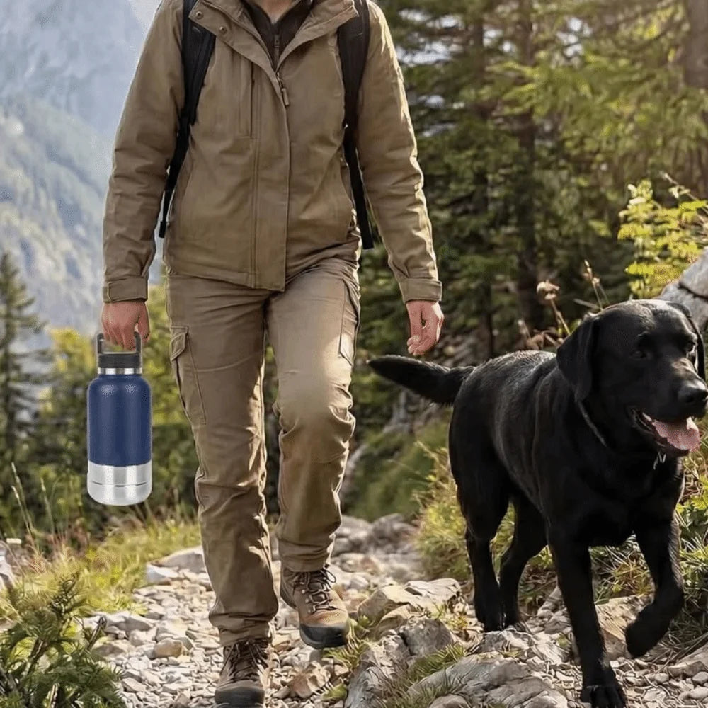 3 in 1 Stainless Steel Pet Water Bottle 32Oz Detachable Dog Drinking Bottle Large Capacity Multi-layered Pet Food Bottle Hiking
