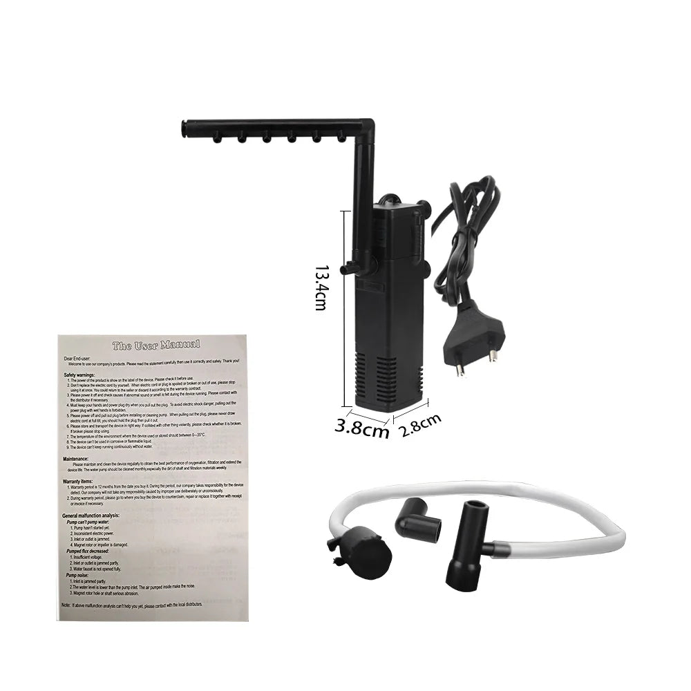 Low Level Water Turtle Tank Filter Aquarium Fish Tank Oxygen Increasing Pump EU Plug Submersible Water Filter Pump