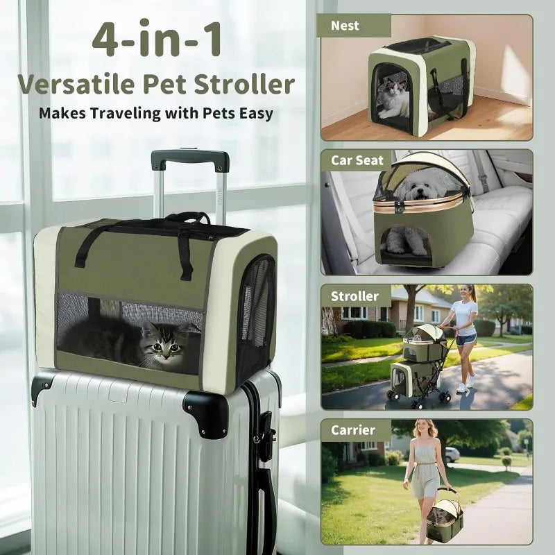 Double Pet Stroller for Dogs/Cats Dog Stroller Foldable Travel Carriage with Detachable Carriers Safety Belts 4 Lockable Wheels