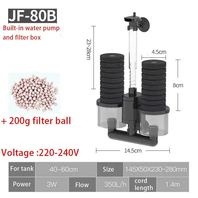 220V 50Hz Aquarium Filter Electric Power Filter Biochemical Sponge Silence Submersible Bio Media Balls Fish Tank Accessories