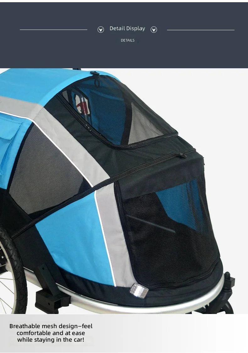 Pet Bicycle Trailer, 2-in-1 Dog Stroller, Portable Foldable Cart for Outdoor Travel, Detachable Design
