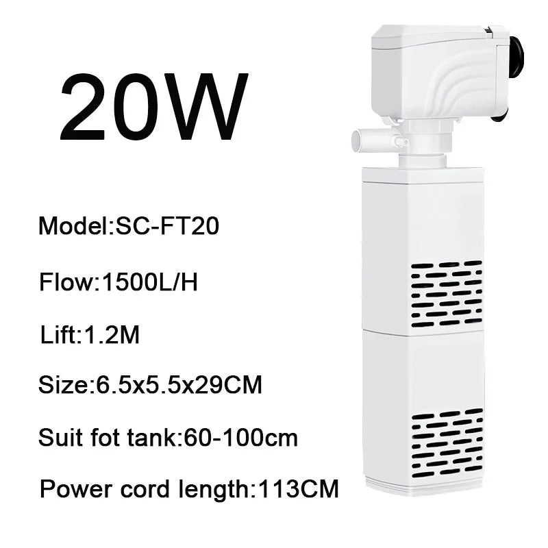 3-in-1 Silent Submersible Aquarium Filter Pump (220V, Aerator, Wave Maker, Water Changer)