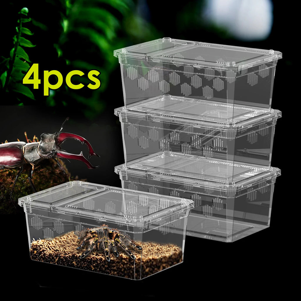 4pcs, Reptile Breeding Box, Portable Transport Container, Suitable for Lizards, Geckos, Snakes, Frogs, Turtles, Spiders