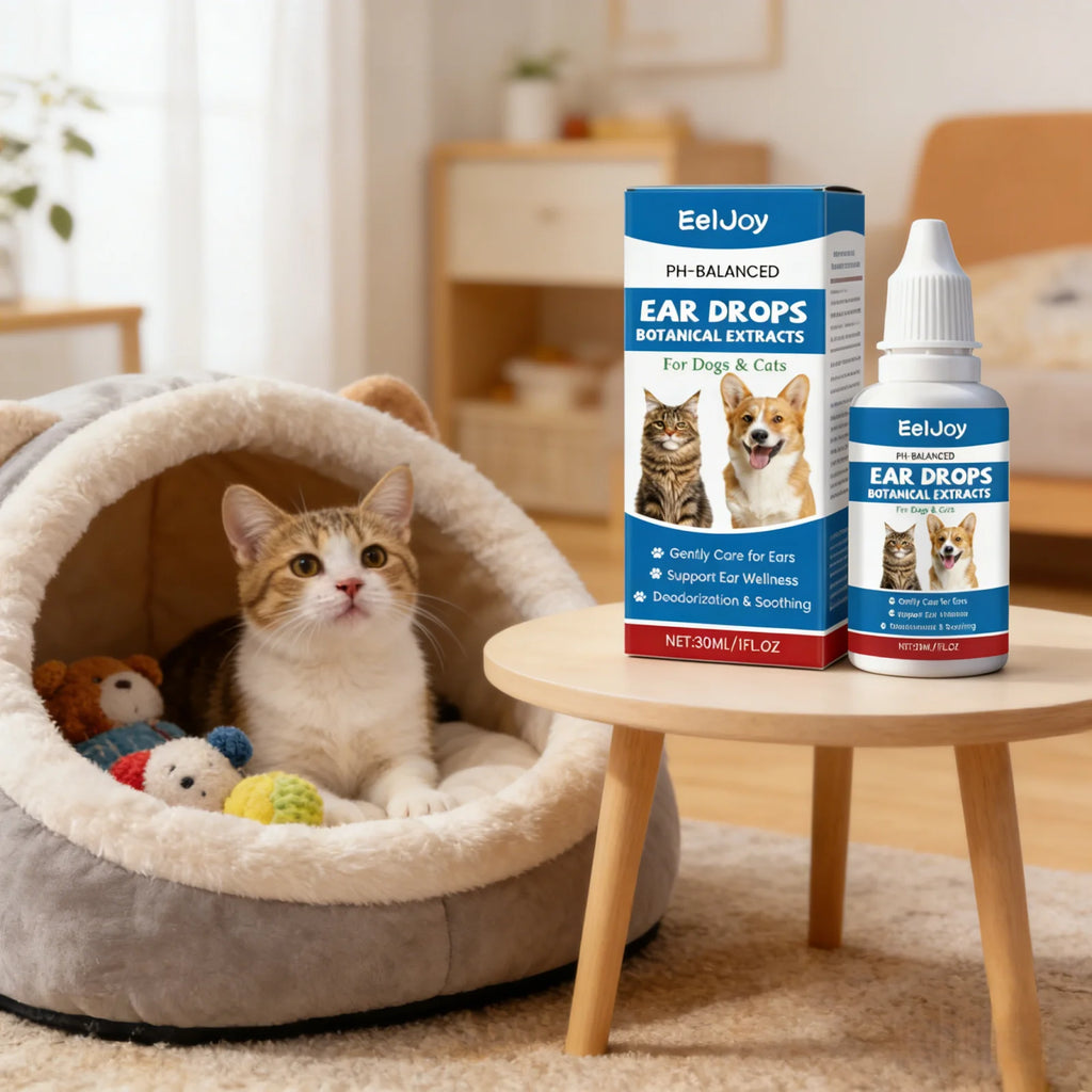 EelJoy Pet Ear Drops Dissolve Ear Wax Odor Remover Anti Itching Natural Non Irritating Hypoallergenic Ear Cleaner for Dogs Cats