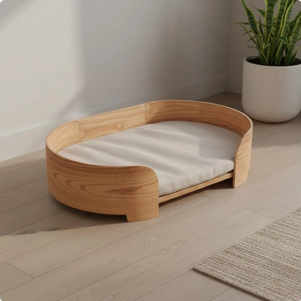 Oval Wooden Pet Sofa Bed with Removable Cover (All-Season)