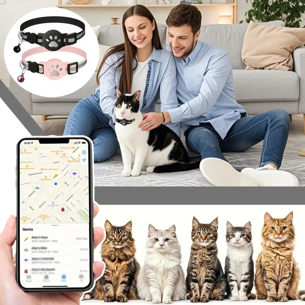 Reflective Breakaway Cat Collar with AirTag Holder & Bell - Waterproof Adjustable Anti-Loss GPS Pet Collar