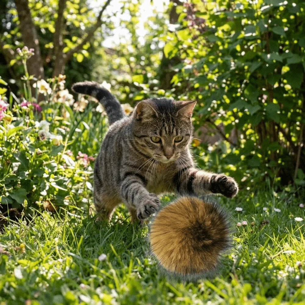 Fluffy Rabbit Fur Cat Teaser Ball — Washable Bite-Resistant Scratch-Resistant Indoor Pet Toy
