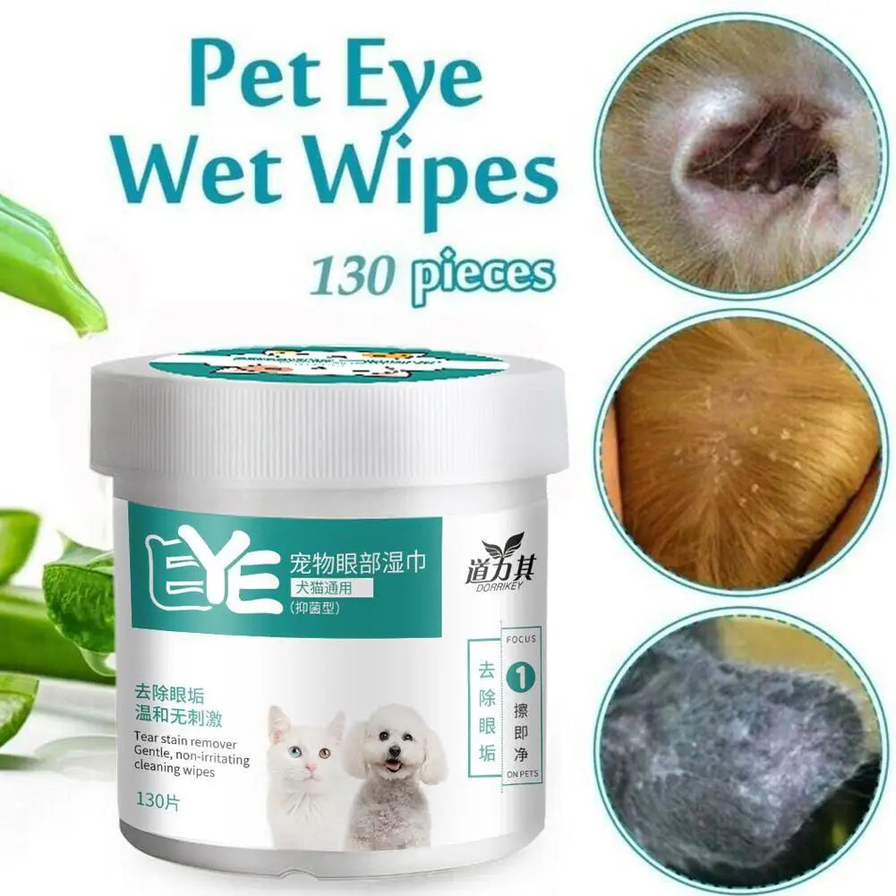 130Pcs Pet Eye Wipes Cats And Dogs Tearmark Wet Wipes Cats And Dogs Universal No Irritation Cleaning Products
