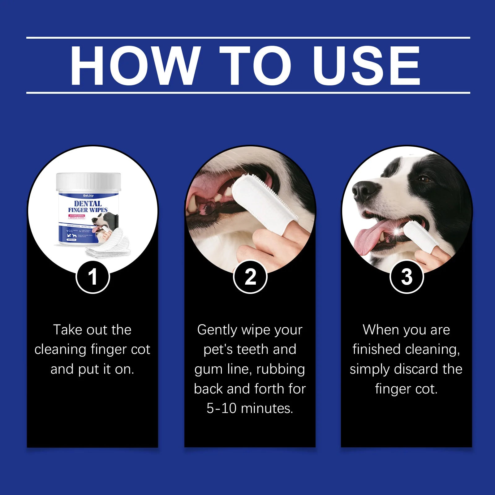 Eeljoy Dog Teeth Cleaning Finger Wipes Lasting Freshing Breath Reducing Plaque Gentle Cat Pets Brushing Tooth Clean Wipe 50pcs