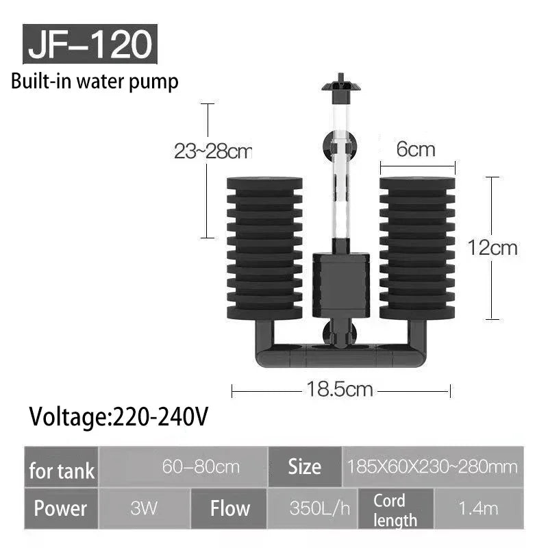 3-in-1 Submersible Aquarium Filter Pump (AC220V, Sponge + Biological + Chemical, Silent)