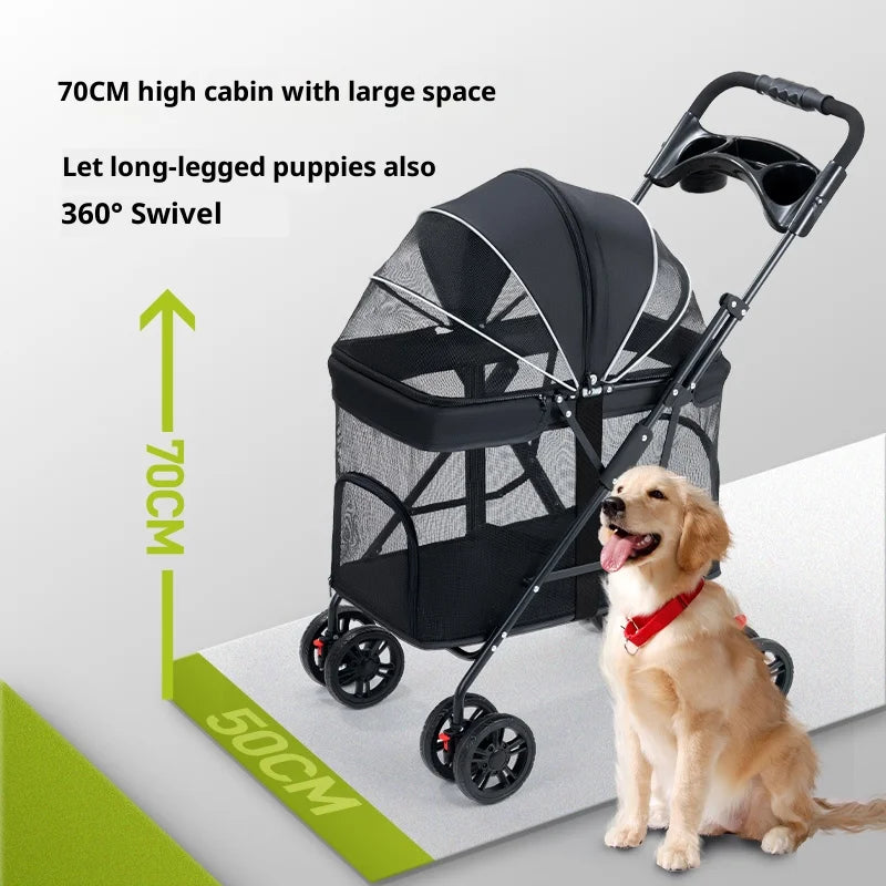 NCIPET Outdoor Waterproof Foldable Lightweight Adjustable 4-Wheel Separable Pet Stroller for Small Dogs with Detachable Trolley