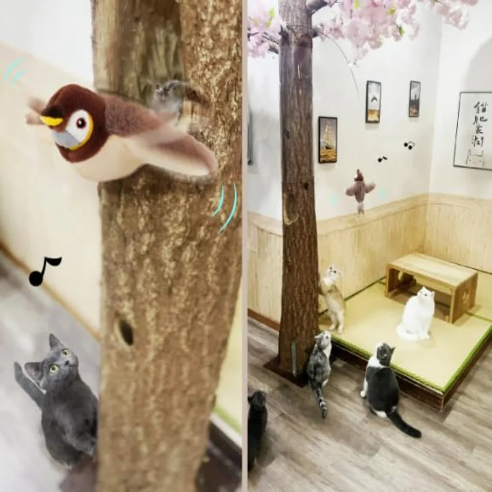 USB Hangable Electronic Flapping Bird Cat Toy — Touch-Activated Chirping Simulation Sparrow