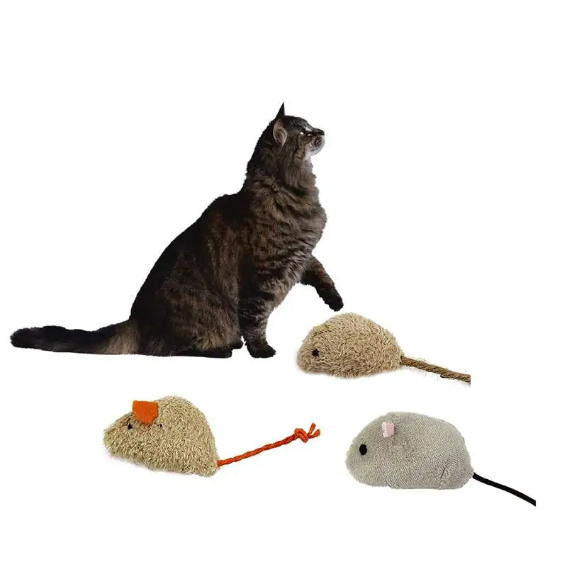 3-Piece Plush Mouse Cat Toy Set — Small Interactive Kitten Crazy Funny Playing & Training Mice