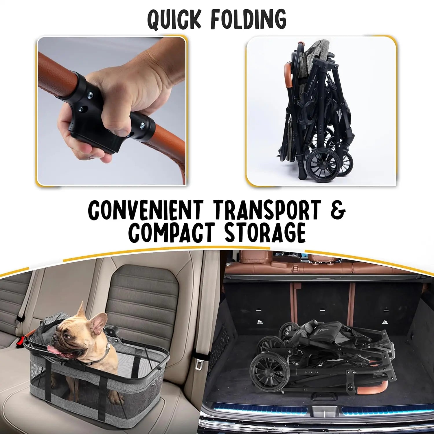 3-in-1 Pet Stroller for Small Dogs & Cats, Compact Fold, All-Terrain Wheels, Gray