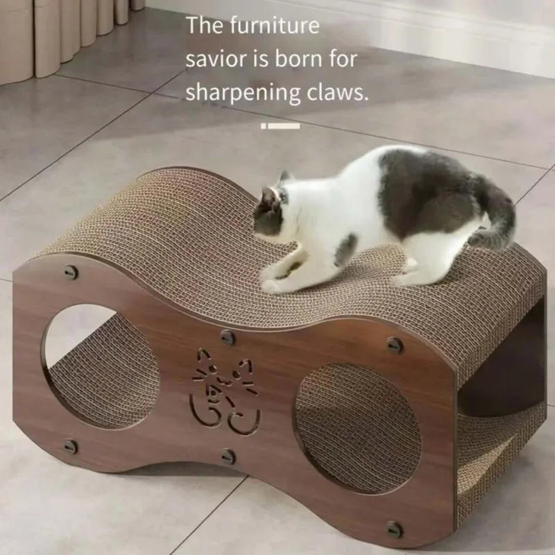 Walnut Cat Scratching Post with Integrated Bed (All-Season)