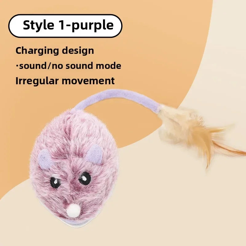 Realistic Plush Mouse Cat Toy with Wagging Tail — Interactive Running Mice for Indoor Play