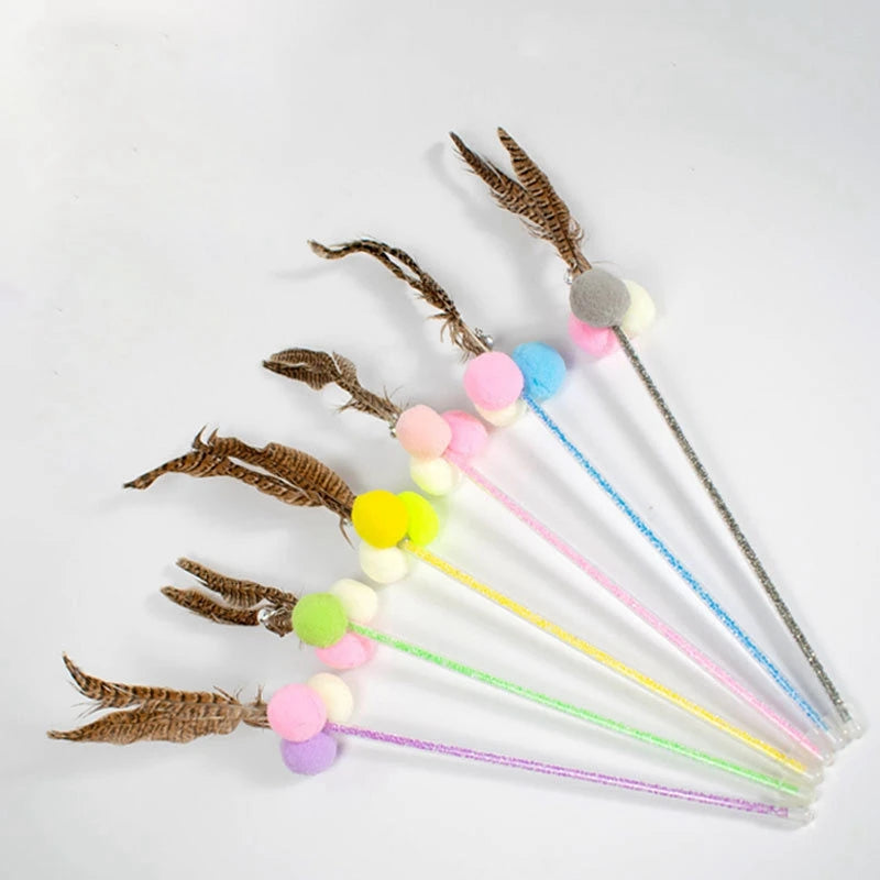Gradient Feather Cat Teaser Wand Toy — Colorful Interactive Rod Stick for Cats (1–50 Pack)