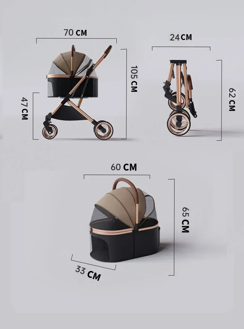 Separable Pet Stroller Pet Cart with Multifunctional Bag Separation Ultra Easy To Carry One Click Collection Cat Dog Stroller