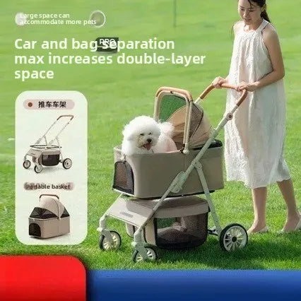 Medium and large pet cart, dog out cart, cat cart foldable, large space, lightweight and separable basking pet cart t
