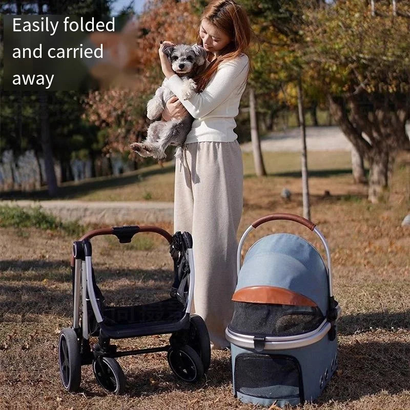 2026 New One Click Automatic Folding Pet Cart Large Space Dog Cat Stroller Outdoor Travel Shopping Mall Pet Carrier