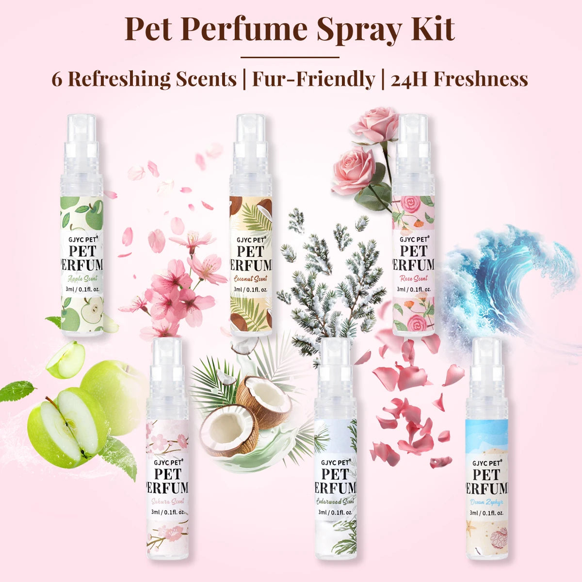 Pet Perfume Gift Set Six Pieces Non Irritating Refreshes Deodorizes Eliminates Body Odor For All Breeds Dogs Cats Travel Use