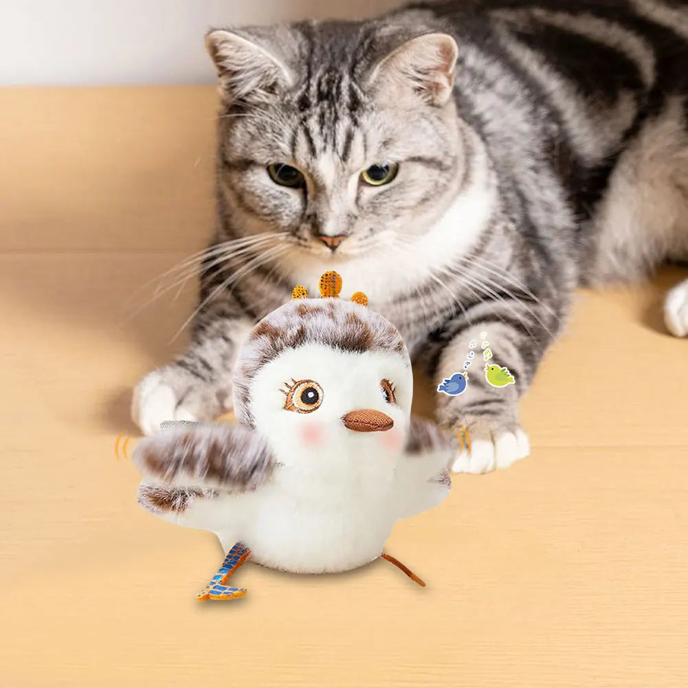 Rechargeable Flapping Sparrow Cat Toy — Simulated Chirping Electronic Bird Toy for Indoor Cats