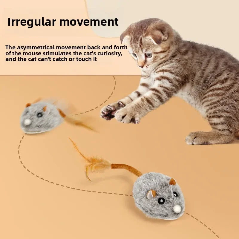Realistic Plush Mouse Cat Toy with Wagging Tail — Interactive Running Mice for Indoor Play