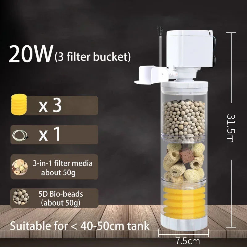 Silent 220V Submersible Aquarium Filter (Turtle & Fish Tank, Bio Sponge, Wave Maker)