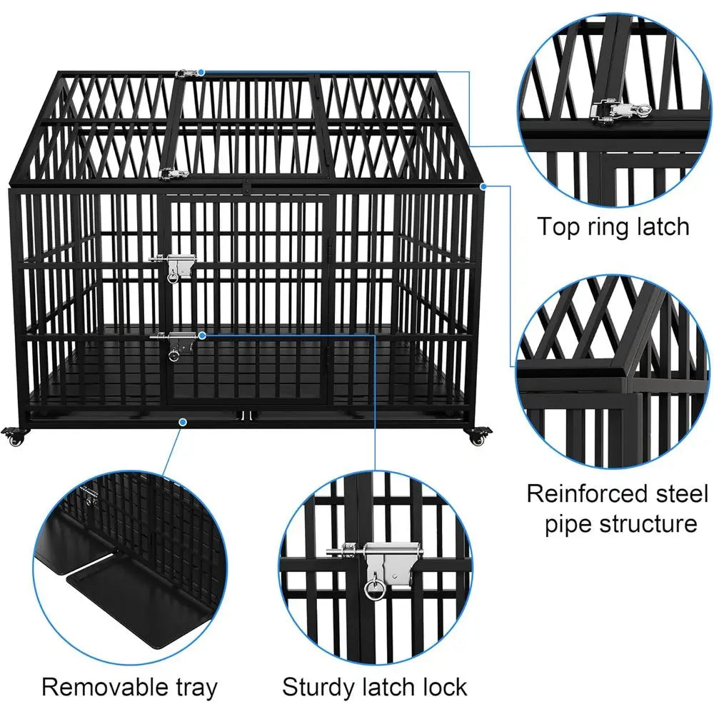 Heavy-Duty XL Dog Crate with Rooftop & Lockable Wheels (54in)