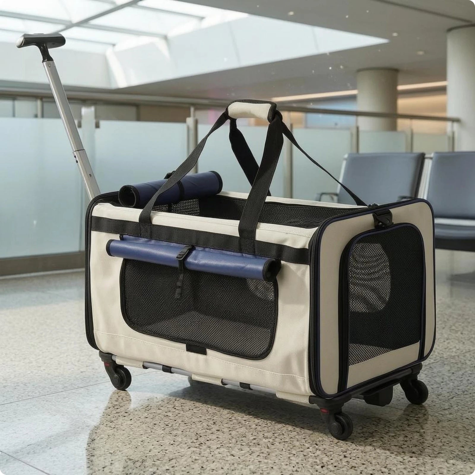 Collapsible Pet Trolley Carrier Zipper Openings Soft-Sided Pet Trolley Top Carry Handles Breathable