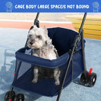 【New style】Blue Outdoor Travel Pet Folding Stroller, Dog Cat Cage Stroller With Cup Holder, Breathable And Visible Mesh For Sma