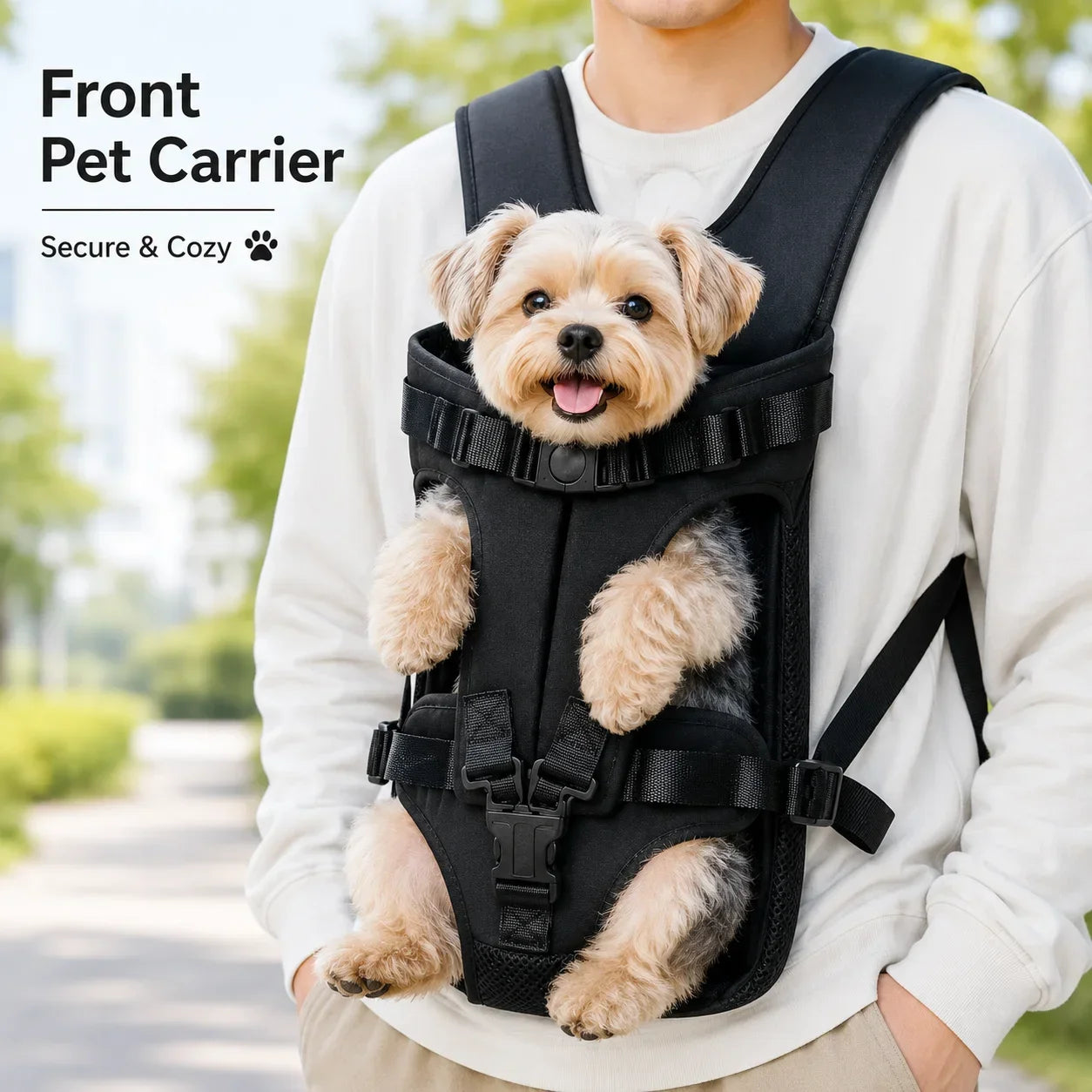 Pet Front Carrier Backpack Adjustable Hands Free Chest Bag Breathable Mesh Travel Tote For Small Medium Dogs Cats Outdoor Walk