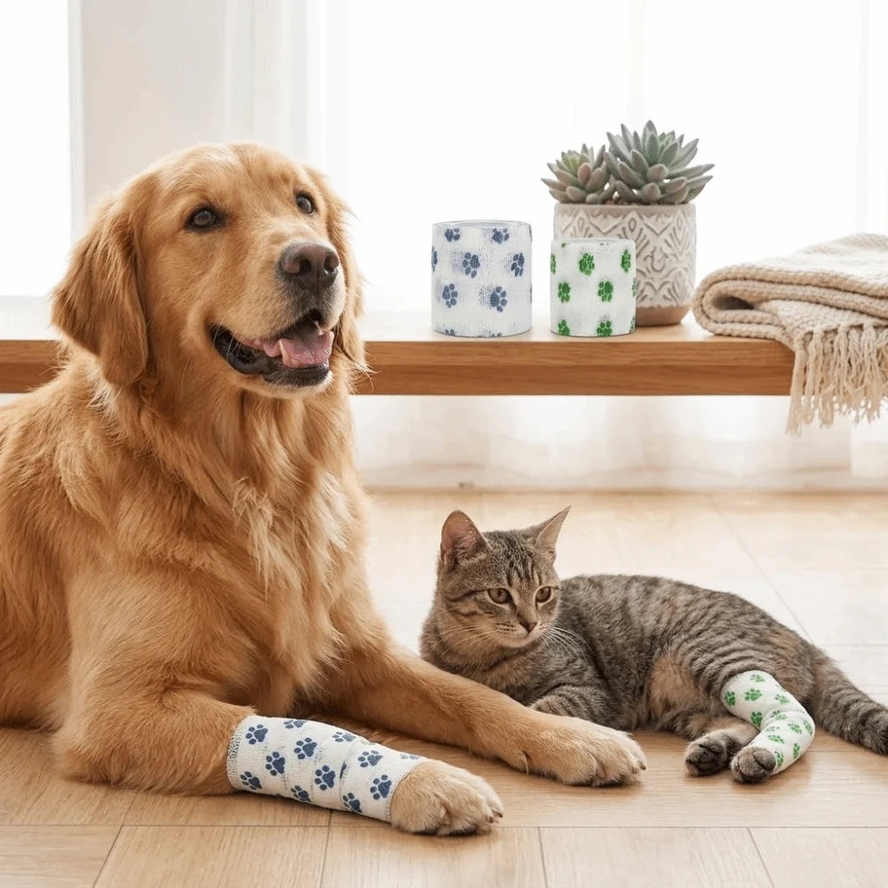 Elastic Fiber Pet Self-adhesive Bandage Stretchable Non-woven Fabric Dog Paw Wrap Printed Paw Pattern Breathable