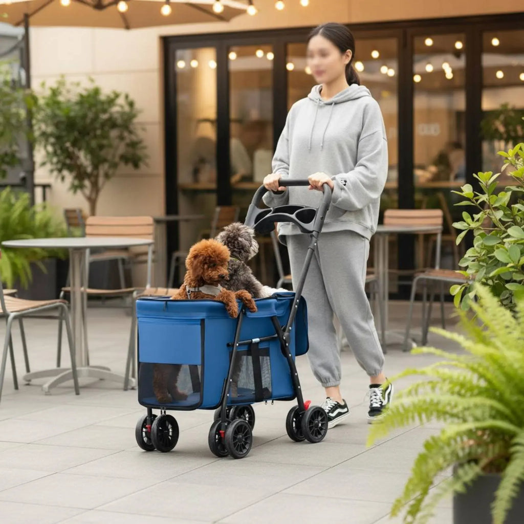 Dog Stroller Collapsible Feline Stroller Lightweight Pet Stroller Easy Accessible Creature Gear Rear Brakes for Walks, Outdoor