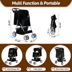 Pet Stroller, 4 Wheels Pet Strolling Cart for Medium/Small Dogs and Cats, Foldable Cat Jogger/Dog Stroller with Cup Holder, Sto