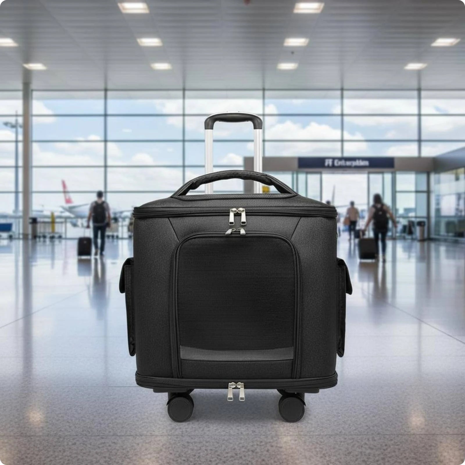 Rolling Pet Carrier Quiet Wheels Feline Carrier Suitcase Feline Travel Bag Trolley Handle Multiple Carrying Options for Outdoor