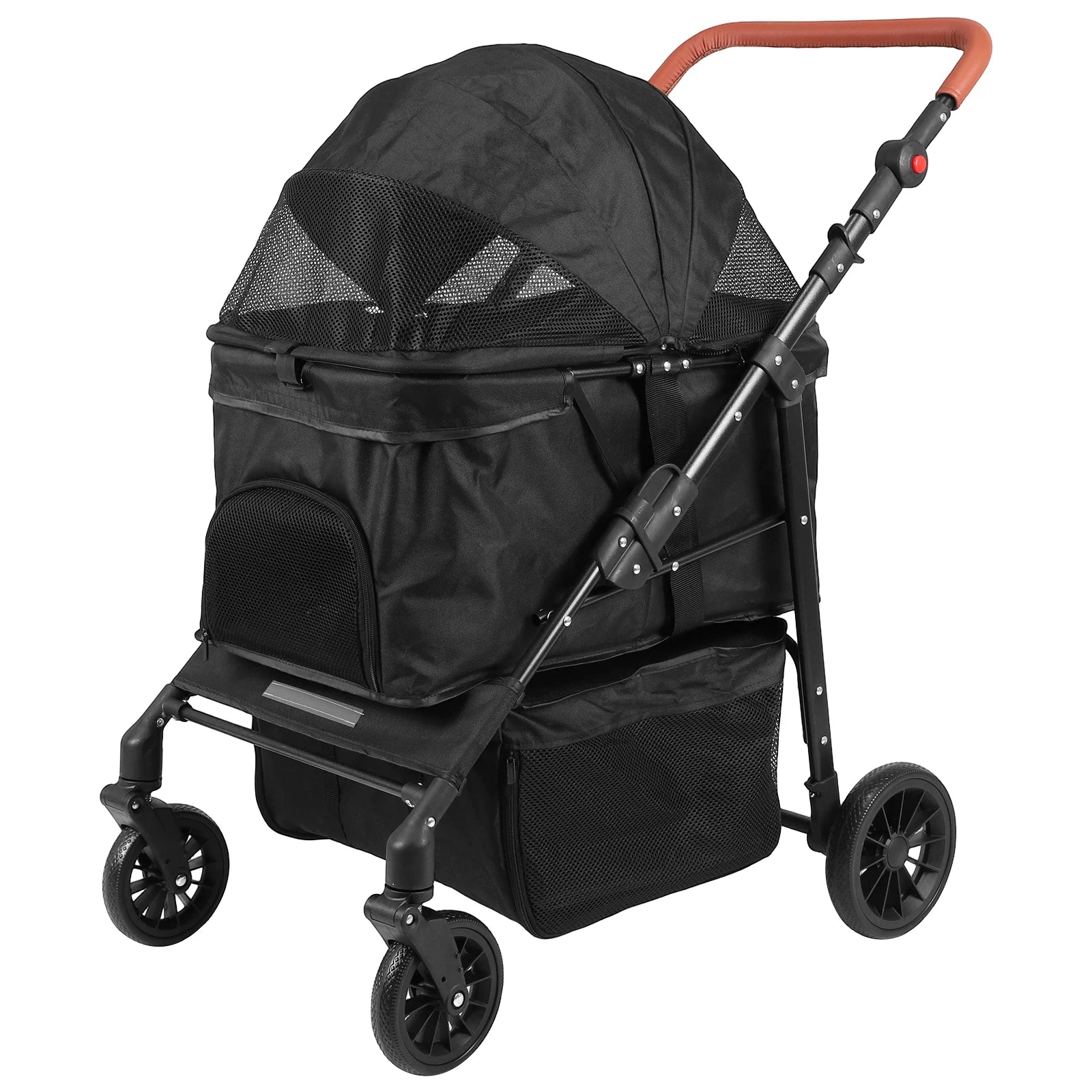 Pet Stroller Up To 33 Lbs Foldable Travel Jogger 4 Wheels Folding Adjustable Handle Reflective Strip for Jogging Running