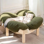 Elevated Wooden Cat Bed with Cushion for Indoor Cats & Small Dogs