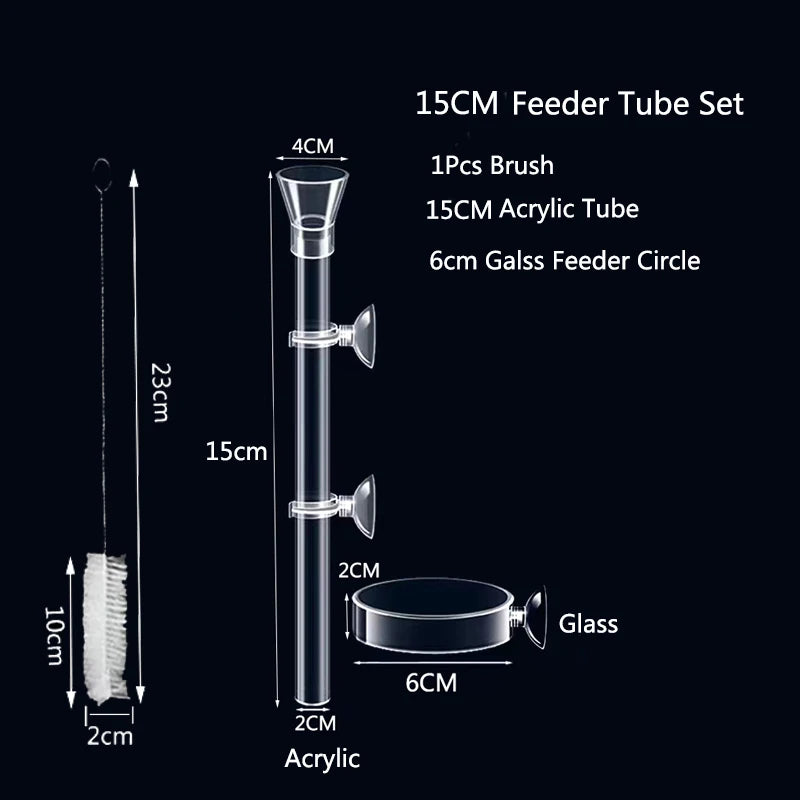 Acrylic Aquarium Shrimp Feeding Dish & Tube (Transparent, 20–30cm, Snail & Shrimp)