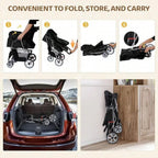 【New style】ZENY Foldable Pet Stroller Cat/Dog Stroller With 4 Wheel Pet Travel Carrier Strolling Cart With Storage Basket Cup H