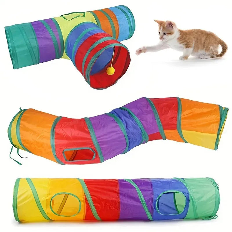 Foldable Cat Tunnel Toy — S, T & Y-Shaped Crinkle Barrel Drill Tunnel for Indoor Cats