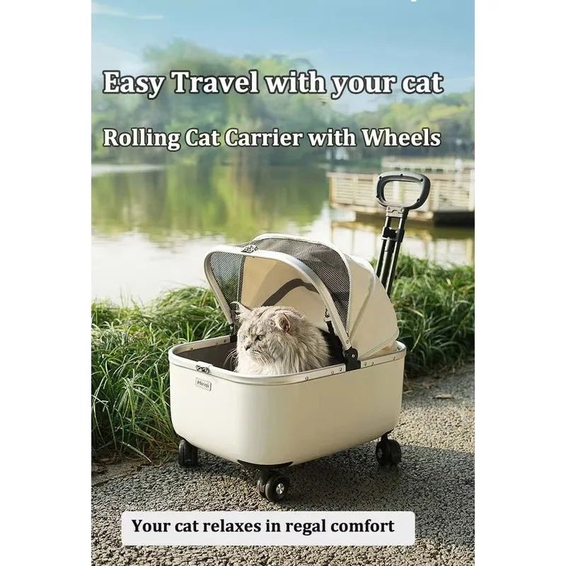 Luxury Cat & Dog Pet Stroller Water Resistant Nylon Travel Bag with Wheels Comfortable